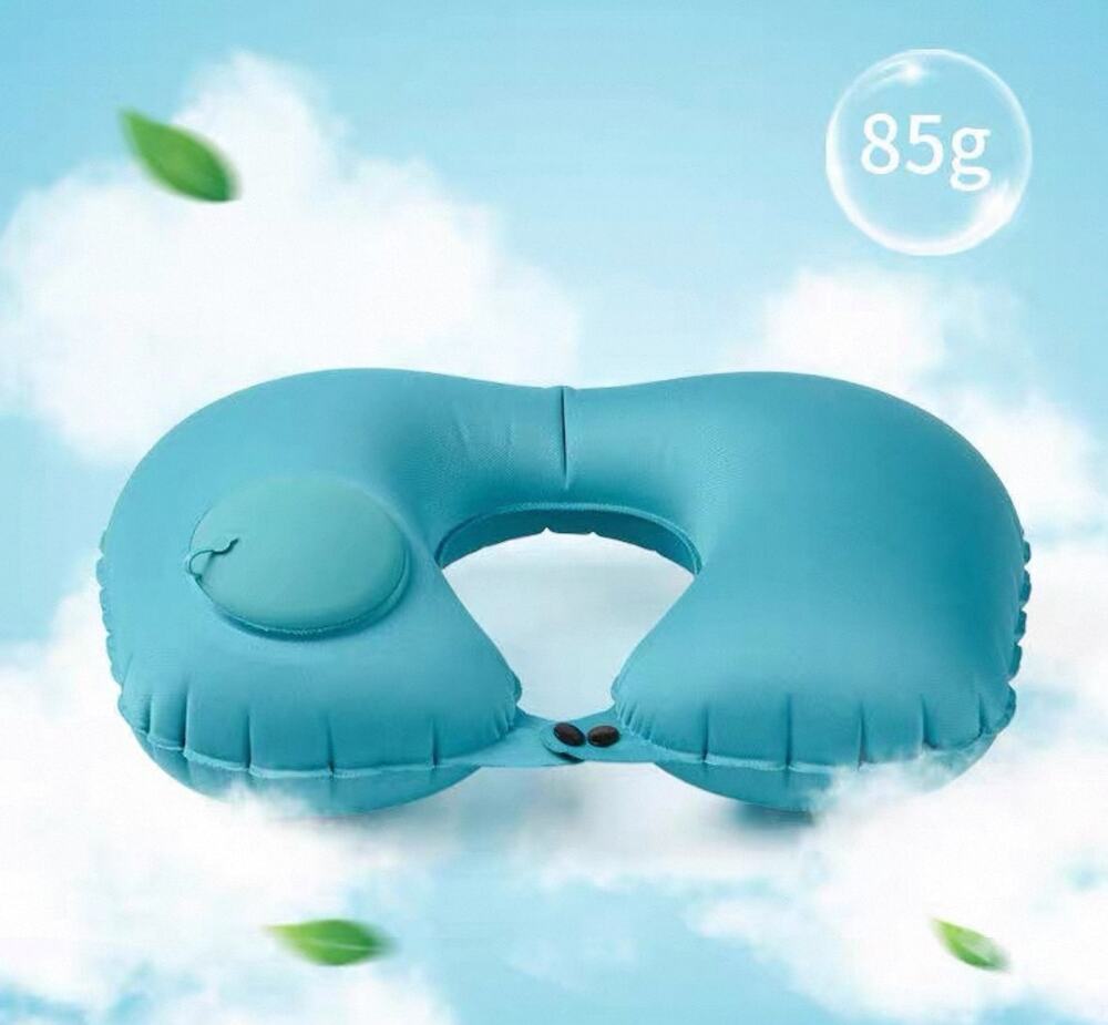 Press Inflatable U‑Shaped Neck Pillow, 85g Ultra‑Light Flocked Travel Pillow